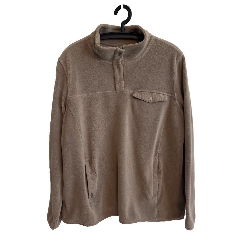 32 Heat Womens Brown Artic Fleece Pullover Sweater Sz L Pockets Activewear